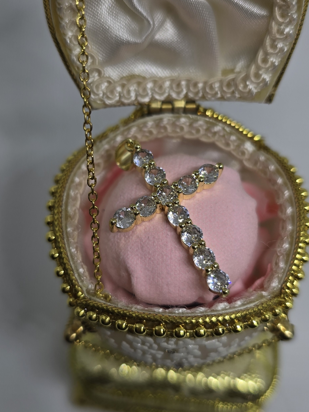 Gold Cross Pendant Necklace with Clear CZ Crystal Accents - Women Jewelry
